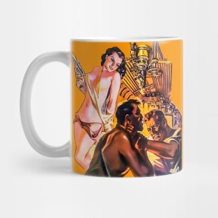 Sexy Girl Mystery Adventure Men Fighting Machinery Retro Vintage Comic Mug